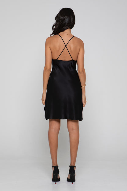 Silk Short Dress in Black